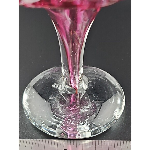Signed CAS Chris Smith West Virginia Art Glass, Cranberry Bud Vase, Flower Shape - Picture 7 of 9